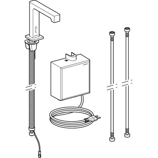 Geberit Waschtischarmatur Brenta, Standmontage, Netzbetrieb, mit AP-Funktionsbox, chrom