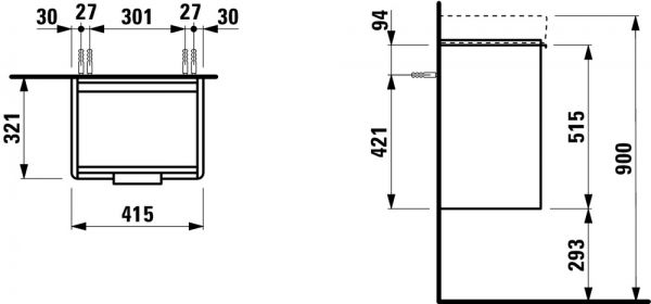 Laufen Base für Pro S Waschtischunterbau 42cm, 1 Tür rechts, passend zu Waschtisch 81596.1