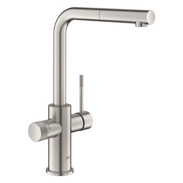 Grohe Blue 2.0 5-in-1-Armatur, L-Auslauf, ausziehbar, supersteel 104430DC01