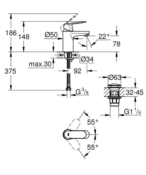 Grohe Eurosmart Cosmopolitan Einhand-Waschtischbatterie, S-Size, chrom 23925000 1