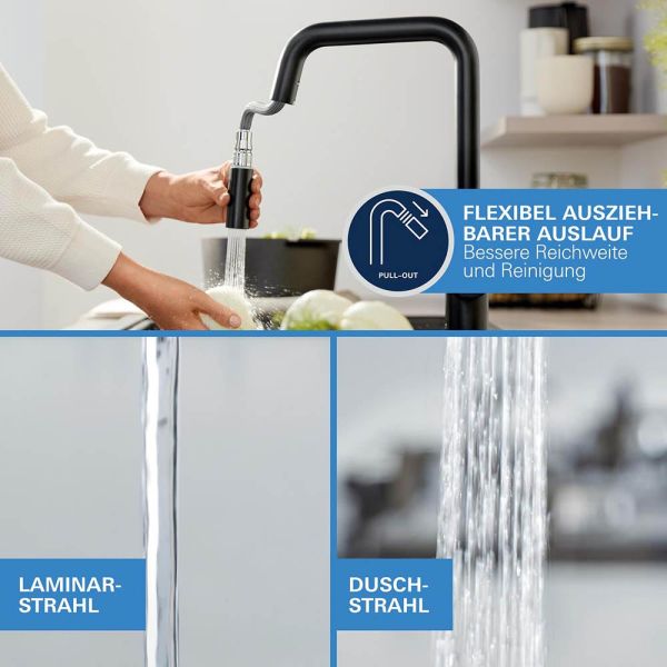 Grohe Start 2-in-1-Hybrid Küchenarmatur mit Spülbrause, schwarz matt