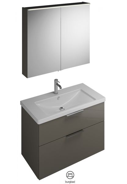 Burgbad Eqio Badmöbel-Set 93cm, Spiegelschrank, Keramik-Waschtisch und WT-Unterschrank