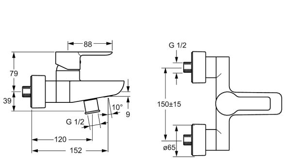 Hansa Hansaligna Einhand-Wannen- und Brause-Batterie, für Wandaufbau, chrom