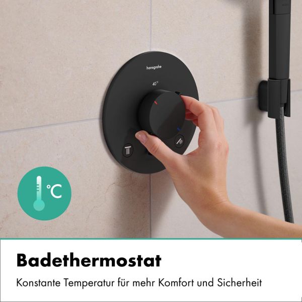 hansgrohe Ecostat Comfort S Thermostat, 2 Funktionen mit Sicherungskombination, schwarz matt