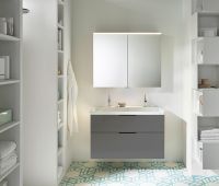 Burgbad Eqio Badmöbel-Set 103cm, Spiegelschrank, Keramik-Doppelwaschtisch und WT-Unterschrank Burgbad Eqio Badmöbel-Set 103cm, Spiegelschrank, Keramik-Doppelwaschtisch und WT-Unterschrank