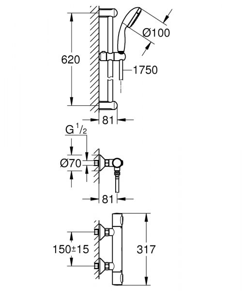 Grohe Precision Flow Thermostatbatterie mit Brausegarnitur, chrom 34841000_4