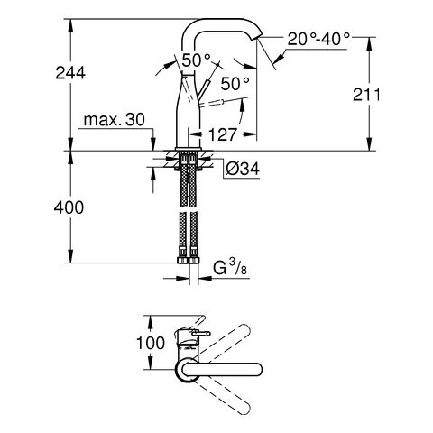 Grohe Essence Einhand-Waschtischbatterie, L-Size, schwenkbarer Auslauf, glatter Körper, chrom