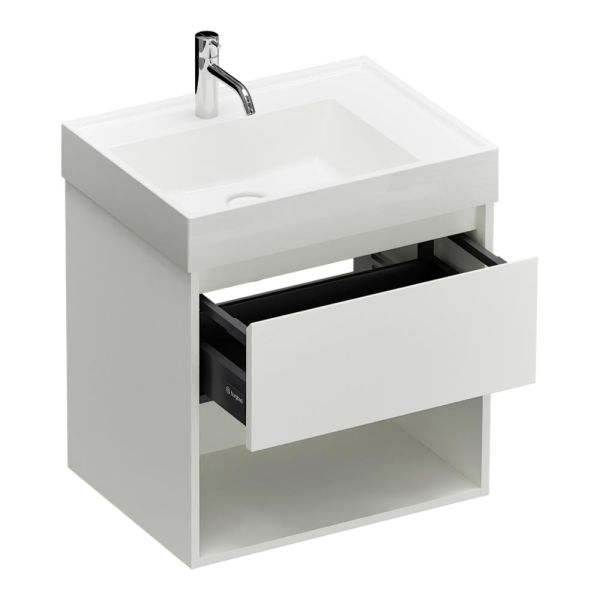 Burgbad Devio Mineralguss-Waschtisch 60cm mit Unterschrank, 1 Auszug & offenem Fach