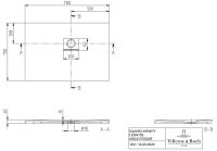 Vorschau: Villeroy&Boch Squaro Infinity Quaryl®-Duschwanne, Eckeinbau links gegen Wand, 110x75cm, technische Zeichnung
