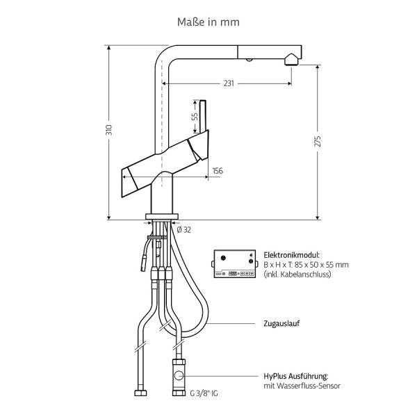 WimTec PUREA K4 HyPlus Küchenarmatur 9V, Freispül-Automatik Batteriebetrieb, chrom