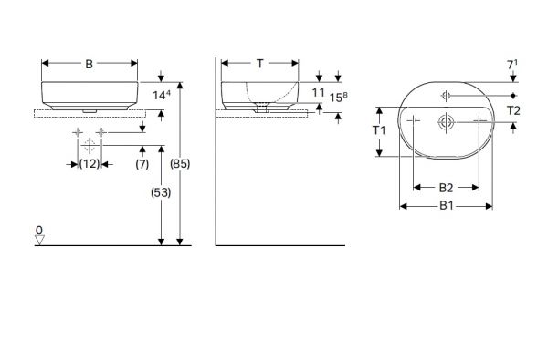 Geberit VariForm Aufsatzwaschtisch mit 1 Hahnloch, mit Überlauf, elliptisch, Breite 60cm, weiß