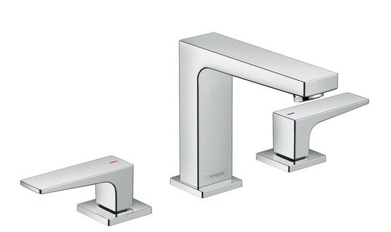 Hansgrohe Metropol 3-Loch Waschtischarmatur 110 mit Hebelgriffen und Push-Open Ablaufgarnitur, chrom