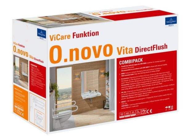 Villeroy&Boch ViCare Tiefspül-Wand-WC mit DirectFlush, Abgang waagrecht, Combi-Pack, weiß 46957601