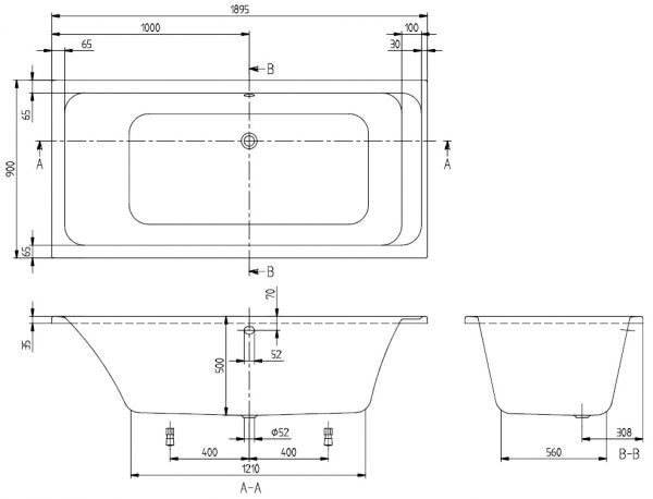 Villeroy&Boch Architectura Rechteck-Badewanne 190x90cm