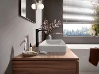Vorschau: Hansgrohe Vivenis Einhebel-Waschtischarmatur 250 für Waschschüsseln mit Zugstangen-Ablaufgarnitur, schwarz matt 75040670 mt Waschtisch