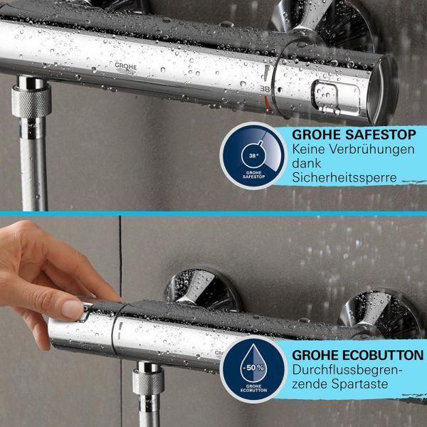 Grohe QuickFix Precision Start Thermostat-Brausebatterie mit Brausestange 90cm & Handbrause, chrom