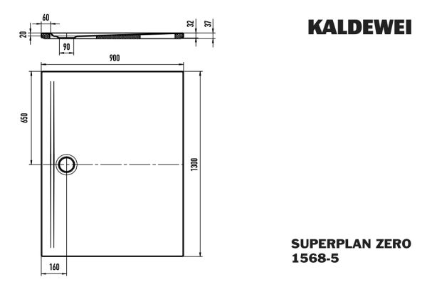 Kaldewei Superplan Zero bodenebene Duschfläche 90x130cm, mit Wannenträger extraflach, Mod.1568-5