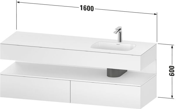 Duravit Qatego Einbauwaschtisch rechts mit Unterschrank 160cm in taupe matt, mit offenem Fach