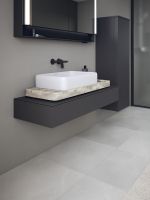 Vorschau: Duravit Qatego Natursteinkonsole aus grauem Travertin mit Aufsatzbecken 100x41cm, weiß D4800200