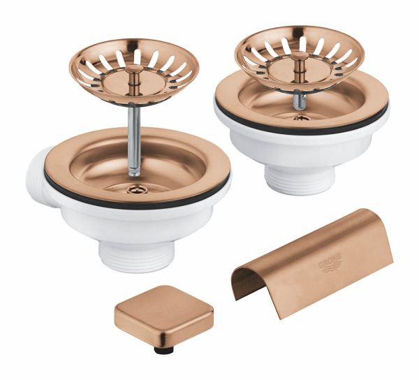 Grohe Ablaufgarnitur mit Exzenter für Küchenspülen mit 2 Becken, warm sunset gebürstet 40999DL0