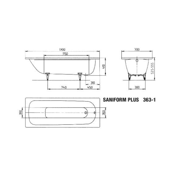 Kaldewei Saniform Plus Rechteck-Badewanne 170x70cm, weiß Mod. 363-1