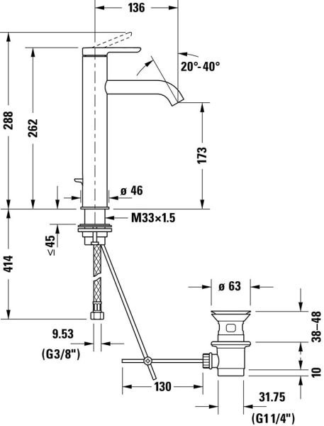 Duravit C.1 Einhebel-Waschtischmischer L mit Zugstangen-Ablaufgarnitur, chrom