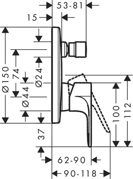 Hansgrohe Rebris S Einhebel-Wannenarmatur UP m. integrierter Sicherungskombination, schwarz matt 72467670