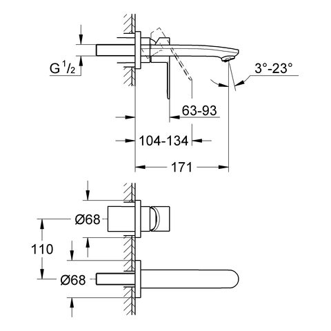 Grohe Eurostyle Cosmopolitan 2-Loch-Waschtischbatterie, chrom