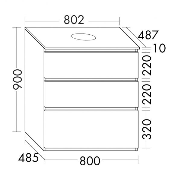 Burgbad Lin20 Waschtischunterschrank 80,2cm mit Konsolenplatte, 3 Auszüge, bodenstehend