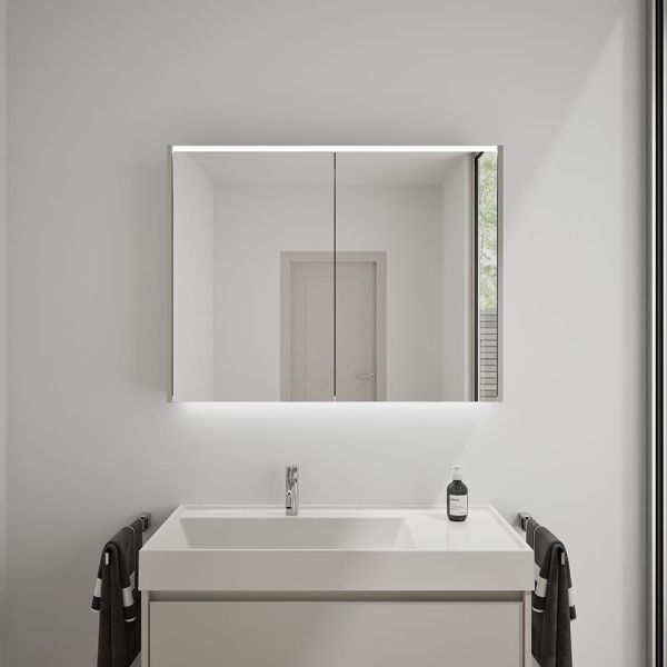 Burgbad Devio Spiegelschrank 100x76cm, LED-Beleuchtung, 2 Spiegeltüren, veloursgrau matt SPWD100F7216 