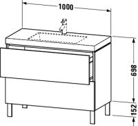 Vorschau: Duravit L-Cube c-bonded Set bodenstehend 100x48cm, Vero Air Waschtisch, 2 Schubladen, ohne Hahnloch, techn. Zeichnung