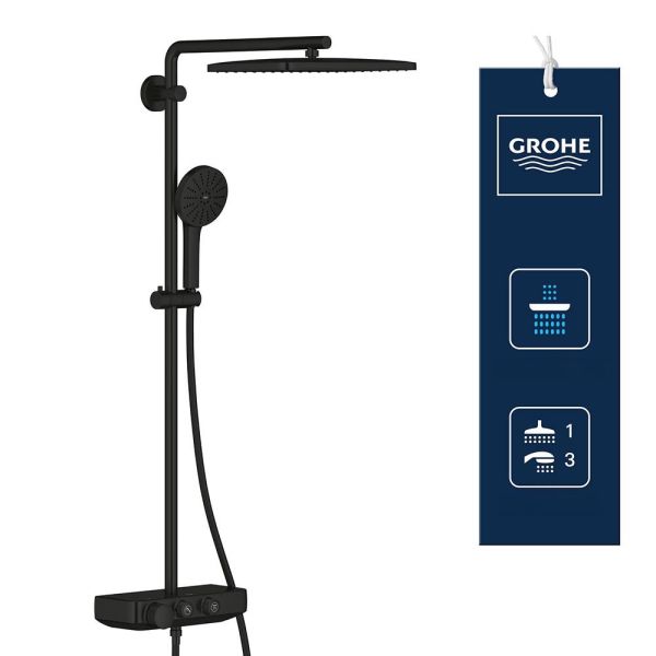Grohe Vitalio Joy+ SmartControl System 350x230 Mono Duschsystem mit Thermostat, schwarz matt