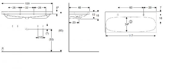 Geberit Acanto Waschtisch 120x48cm, 2 HL, mit Überlauf, weiß_3