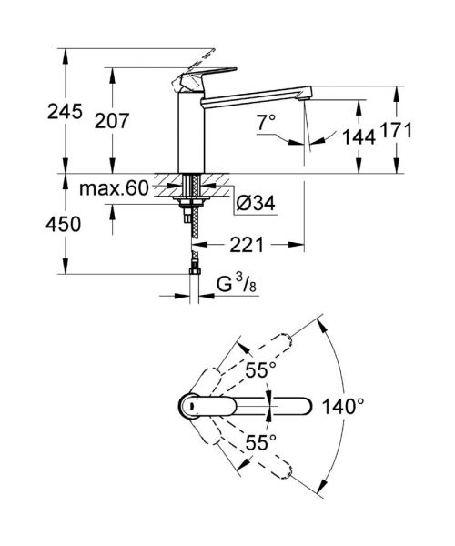 Grohe Eurosmart Cosmopolitan Küchenarmatur, mittelhoher Auslauf, chrom