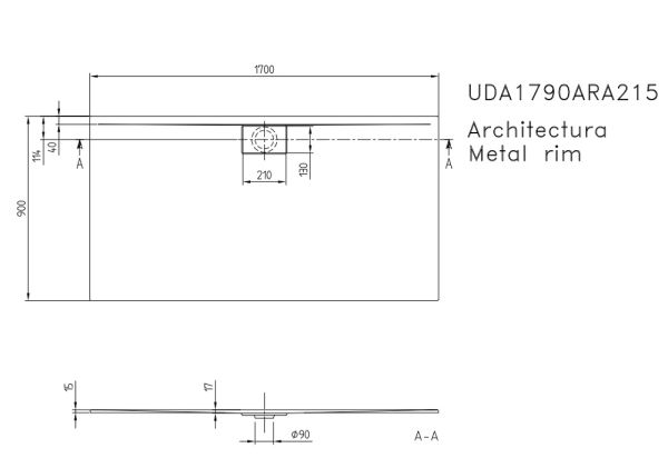 Villeroy&Boch Architectura MetalRim Duschwanne inkl. Antirutsch (VILBOGRIP),170x90cm, weiß