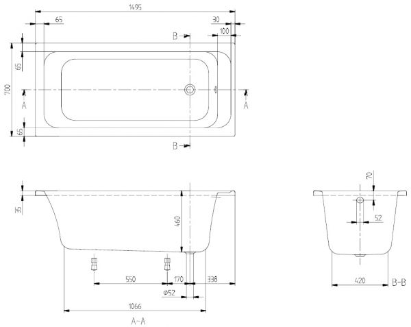 Villeroy&Boch Architectura Rechteck-Badewanne 150x70cm