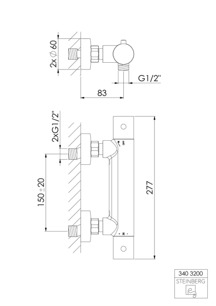 Steinberg Serie 340 Brausethermostat Aufputz 1/2"