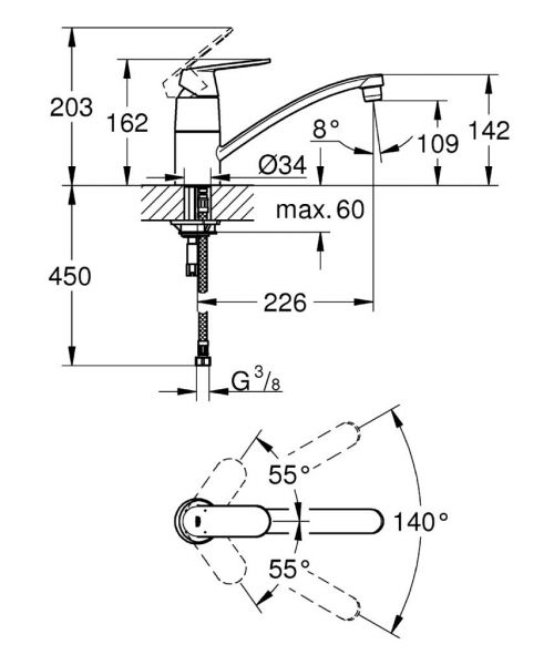 Grohe Eurosmart Cosmopolitan Einhand-Spültischbatterie, flacher Auslauf, chrom