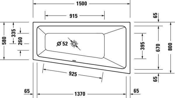 Duravit No.1 Trapez-Badewanne 150x80cm, Rückenschräge rechts, weiß