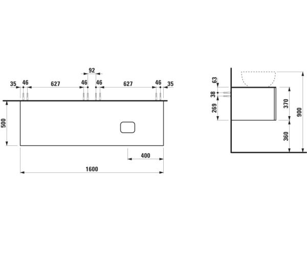 Laufen IL BAGNO ALESSI One Schubladenelement 1600 Ausschnitt rechts, zu WT H81897 5/6/7/8