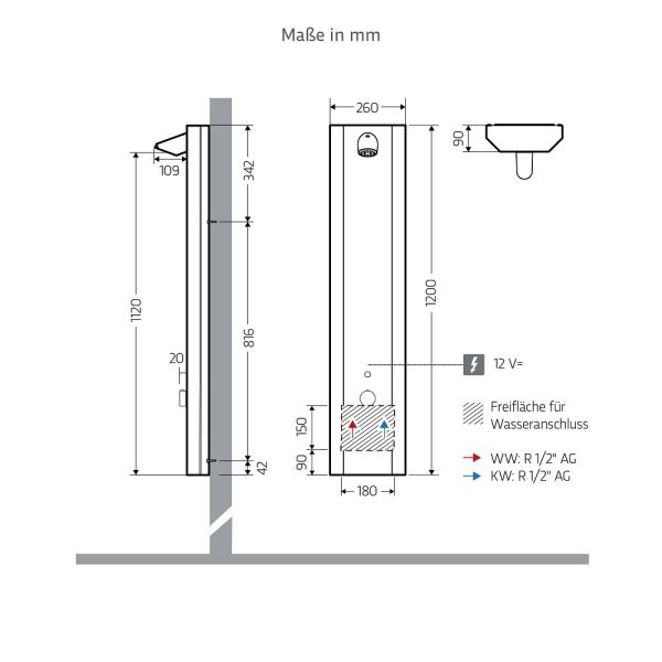 WimTec PROOF P6 HyPlus Duschpaneel 9V Batteriebetrieb, edelstahl