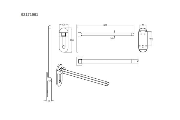 Villeroy&Boch ViCare Klappgriff mit Easy-Click-Aushängmechanismus, 65cm, chrom 92174161 