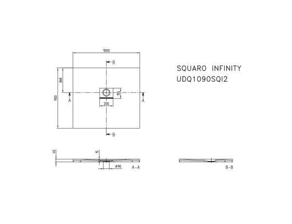 Villeroy&Boch Squaro Infinity Quaryl®-Duschwanne universal einbaubar (selb. zuschneidbar),100x90cm UDQ1090SQI2V-1S
