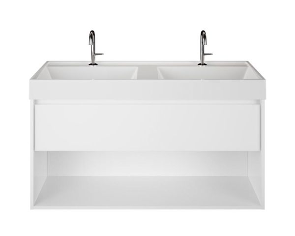 Burgbad Devio Mineralguss-Doppelwaschtisch 120cm mit Unterschrank, 1 Auszug & offenem Fach