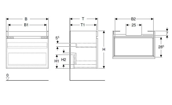 Geberit Renova Plan Unterschrank für Waschtisch mit 1 Schublade und 1 Innenschublade, Breite 55cm_2