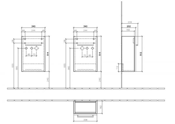 Villeroy&Boch Avento Handwaschbeckenunterschrank, 1 Tür, Türanschlag rechts, Breite 34cm, Technische Beschreibung