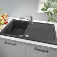 Grohe K400 50-C 86/50 Komposit-Küchenspüle mit Abtropffläche, granit schwarz