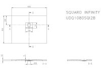 Vorschau: Villeroy&Boch Squaro Infinity Quaryl®-Duschwanne, lange Seite geschnitten an der Wand, 100x80cm, techn. Zeichnung