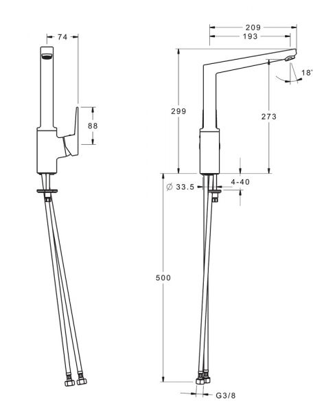 Hansa Hansatwen Spültisch-Einhand-Einlochbatterie, schwenkbar, Vollhebel, chrom