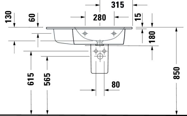 Duravit ME by Starck Waschtisch 83x49cm, mit Überlauf, ohne Wondergliss, weiß 2346830000